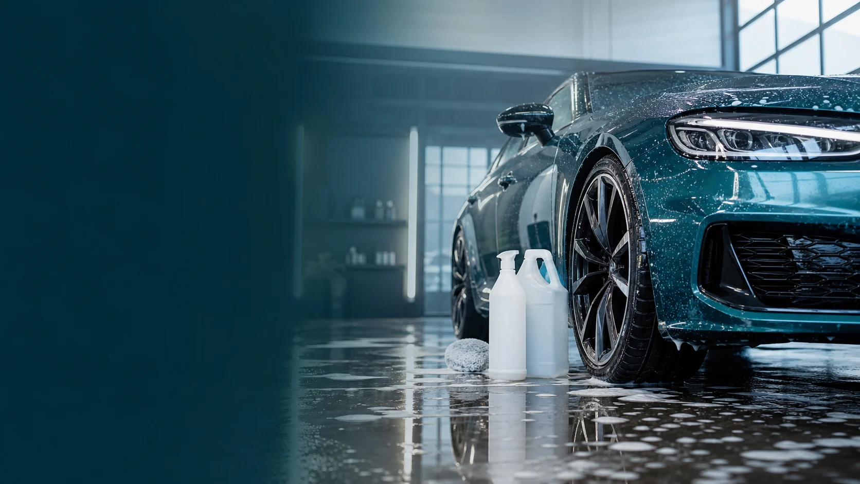 Automóvil en proceso de lavado profesional para representar la línea automotriz Haz Clean